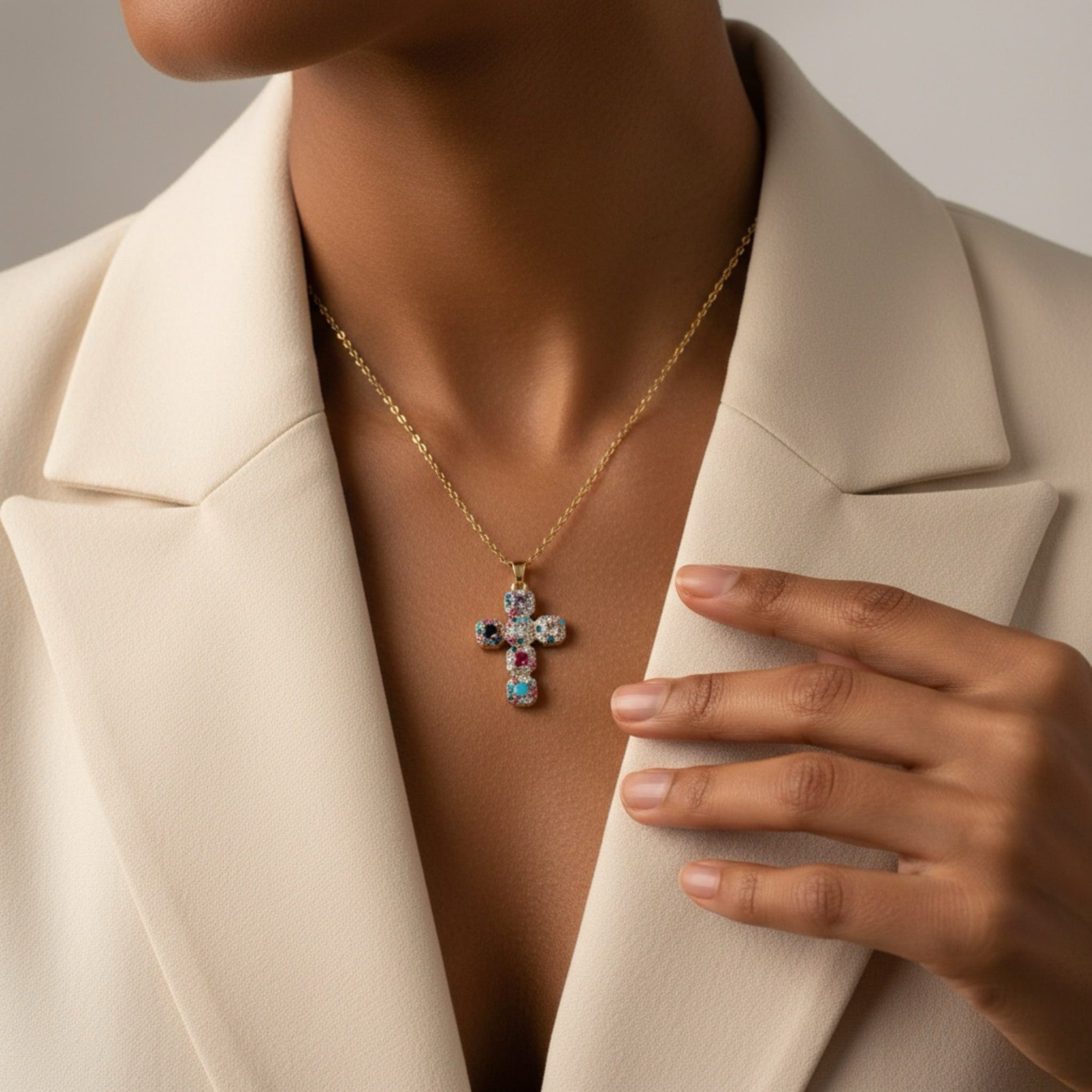 𝖲𝖠𝖡𝖤𝖭𝖣𝖠 Bright Cross Necklace